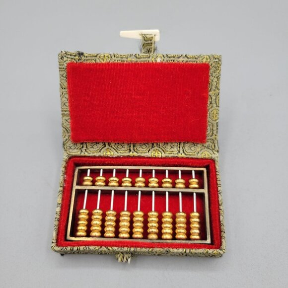 Vintage Jiangsu Haimen Shuxun Brass Abacus Fabric Velvet Box Chinese - Picture 1 of 8